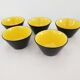 Set of 5 small black & yellow ceramic bowls (Ramekins) signed Kéramos Sèvres