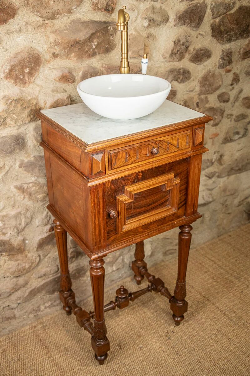 Vanity unit - antique washbasin in wood and marble