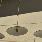 Vintage trio suspension lampshade in green and white enamelled metal.