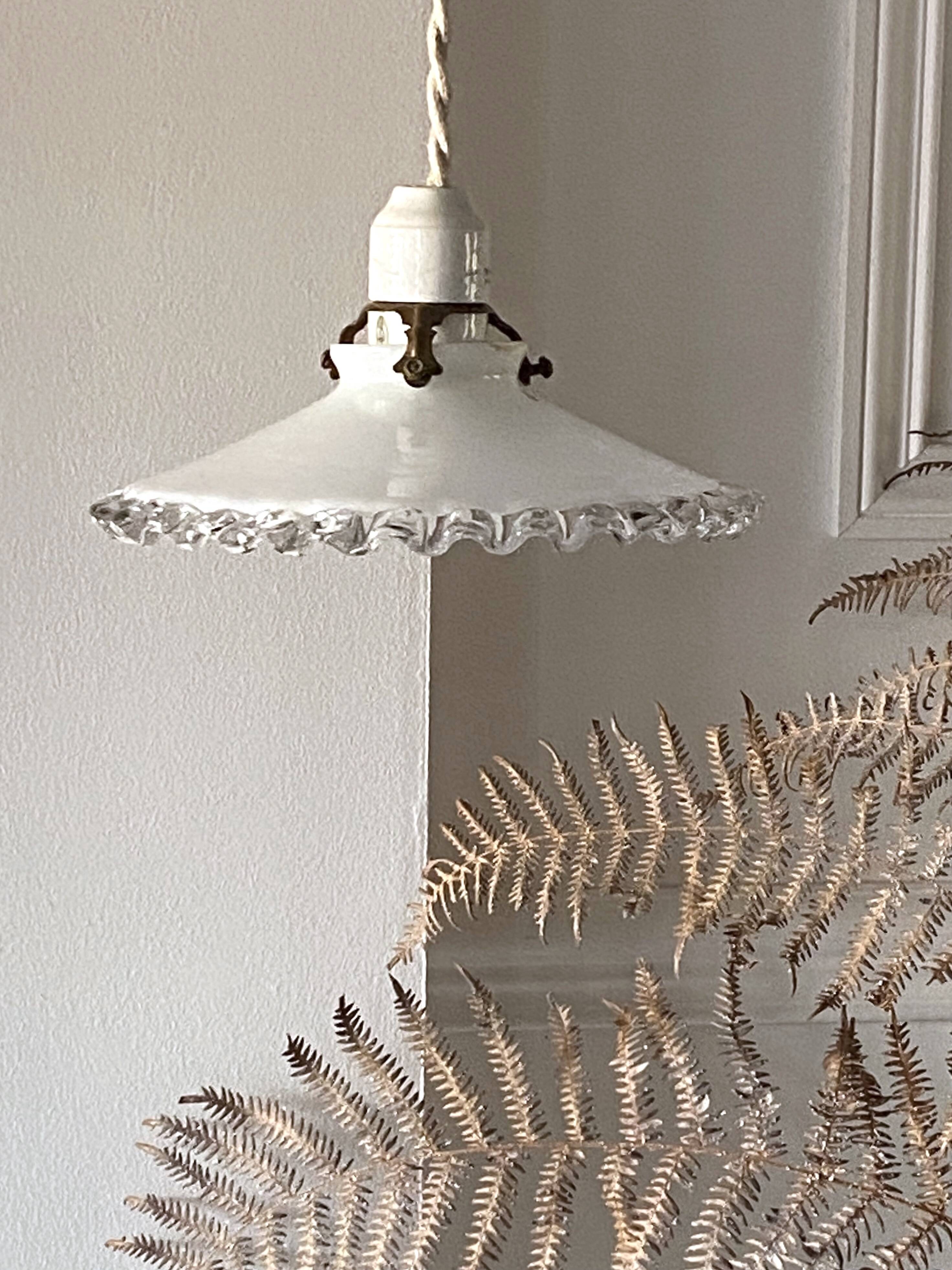 Opaline pendant light with porcelain socket