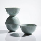 4 vintage Chinese rice bowls in celadon porcelain from the 70s-80s with reliefs of koi carp.