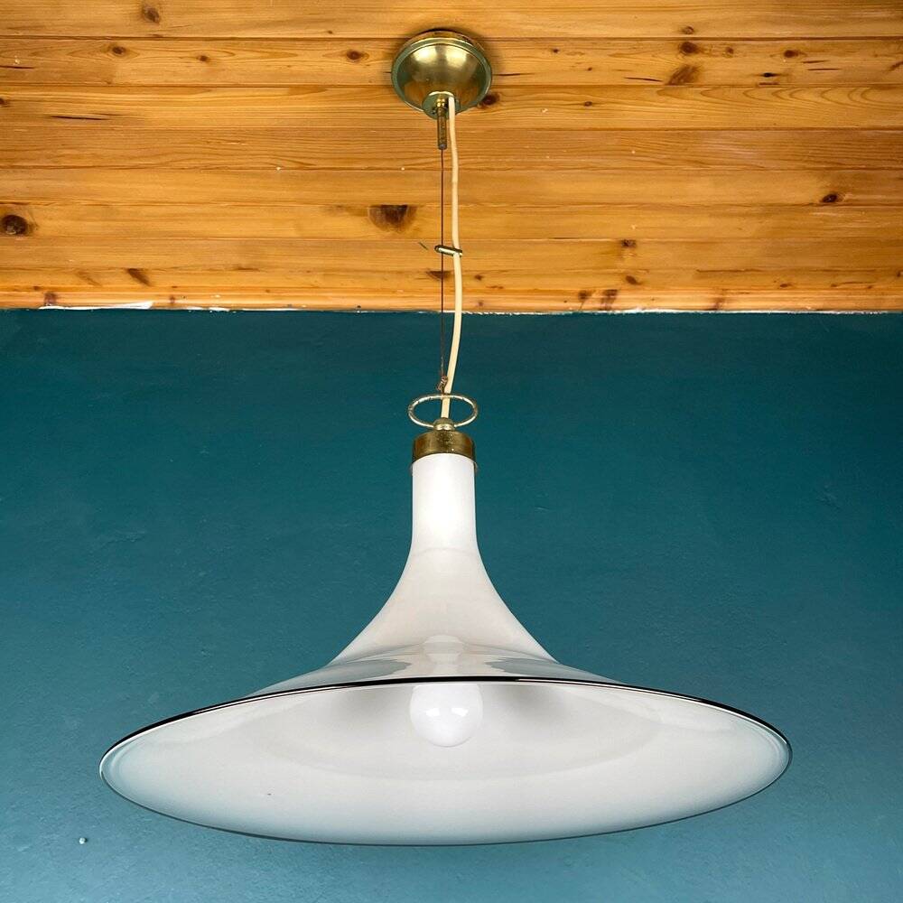 Vintage white Murano glass pendant lamp, Italy, 1970s.