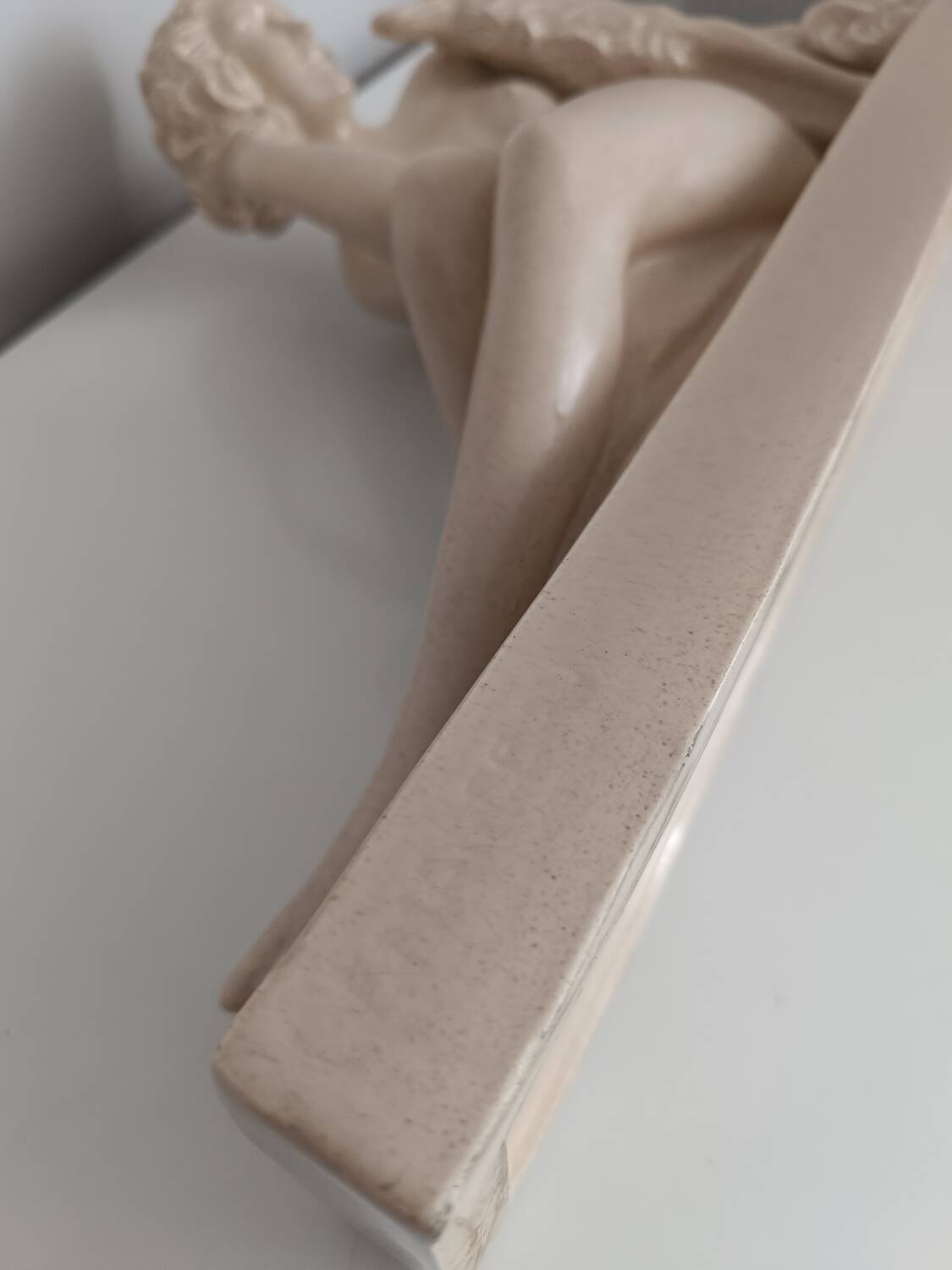 Nude Woman and Her Dog (Greyhound) - Beige Ceramic Statue - Signed Charles Lemanceau - 1930