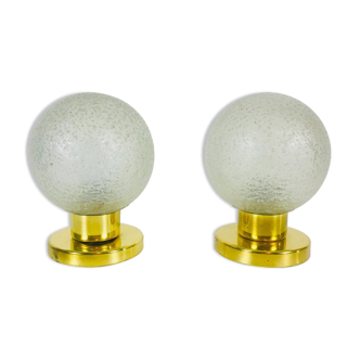 Set of two table lamps in glass g and brass by Doria Leuchten 70s