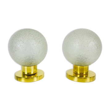 Set of two table lamps in glass g and brass by Doria Leuchten 70s