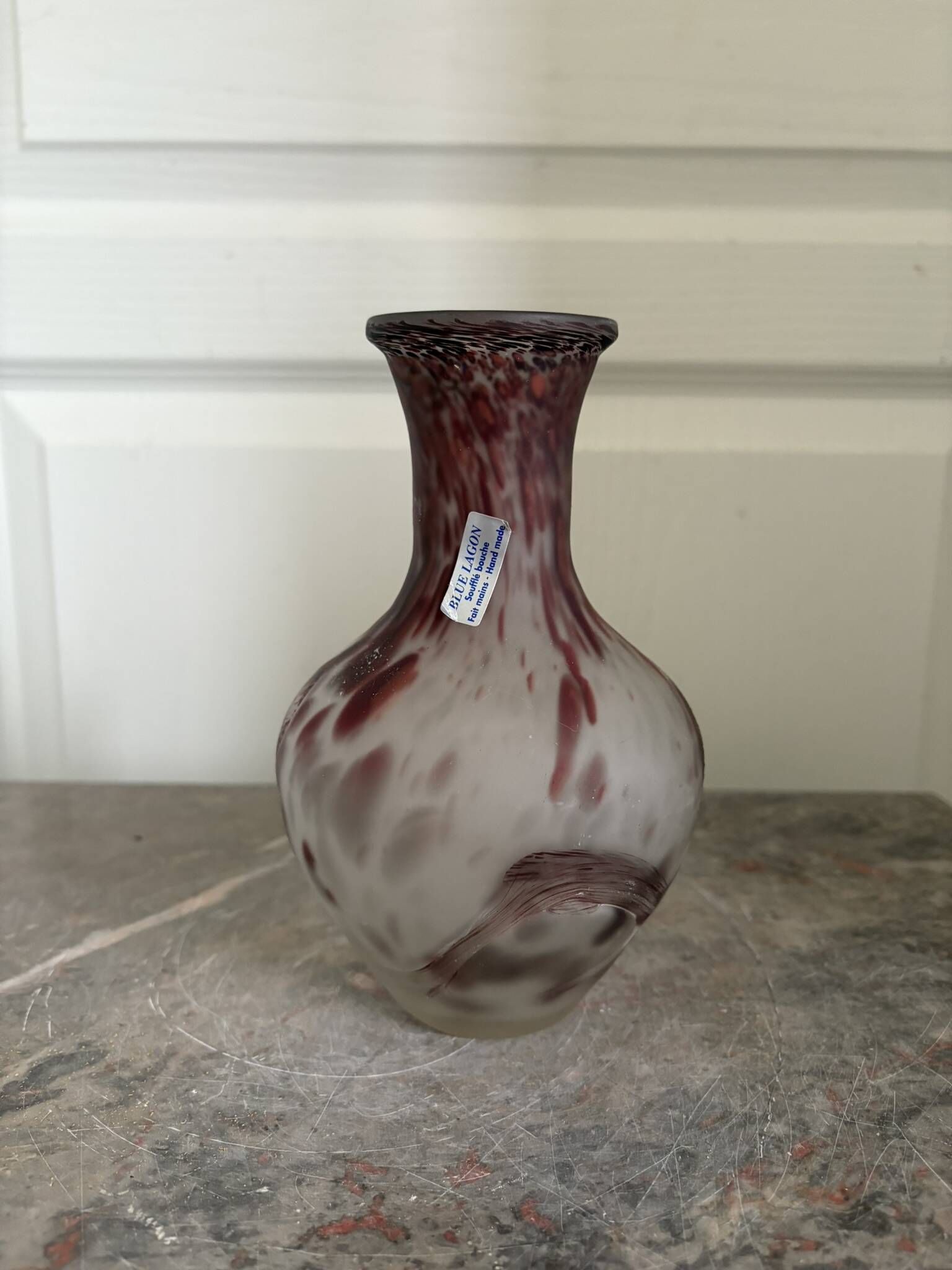Ancient Blown Glass Vase Mouth Glassware France "Blue Lagoon BC" Bordeaux