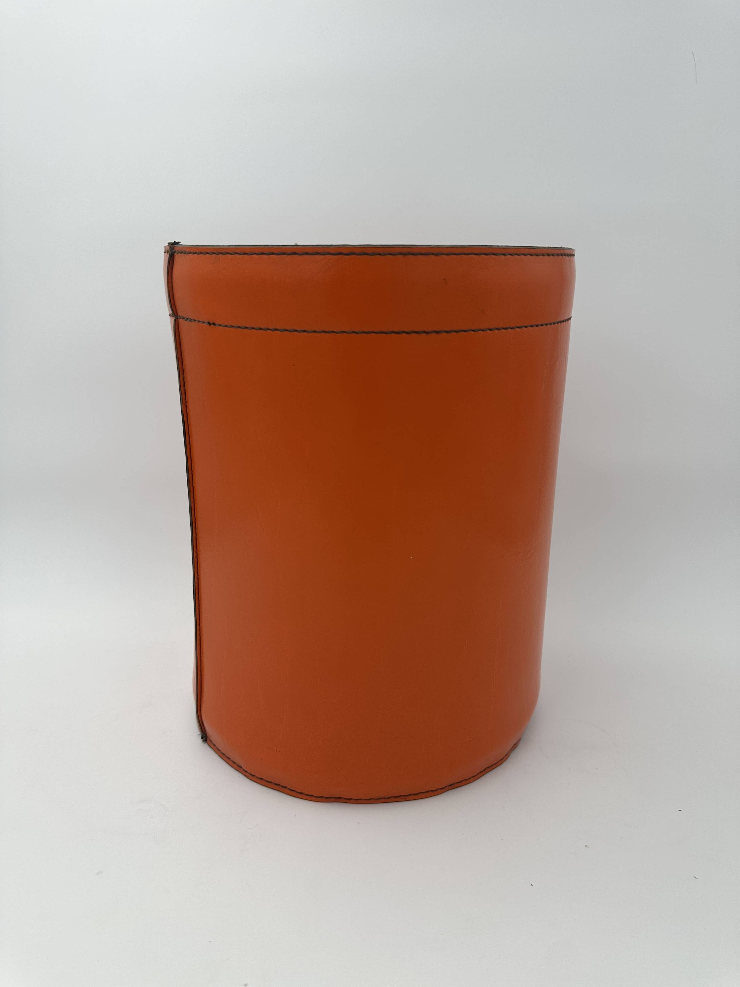 Orange Leather Waste Paper Basket in the Style of a Saddler, in the Taste of Hermès, Ann