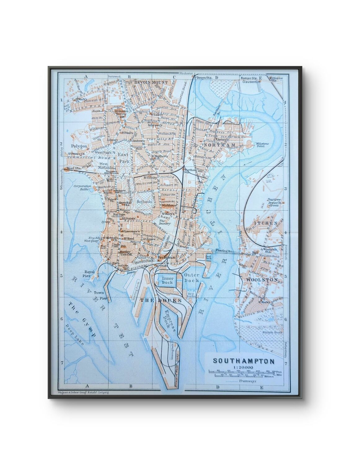 Southampton, England, original map printed in 1913.