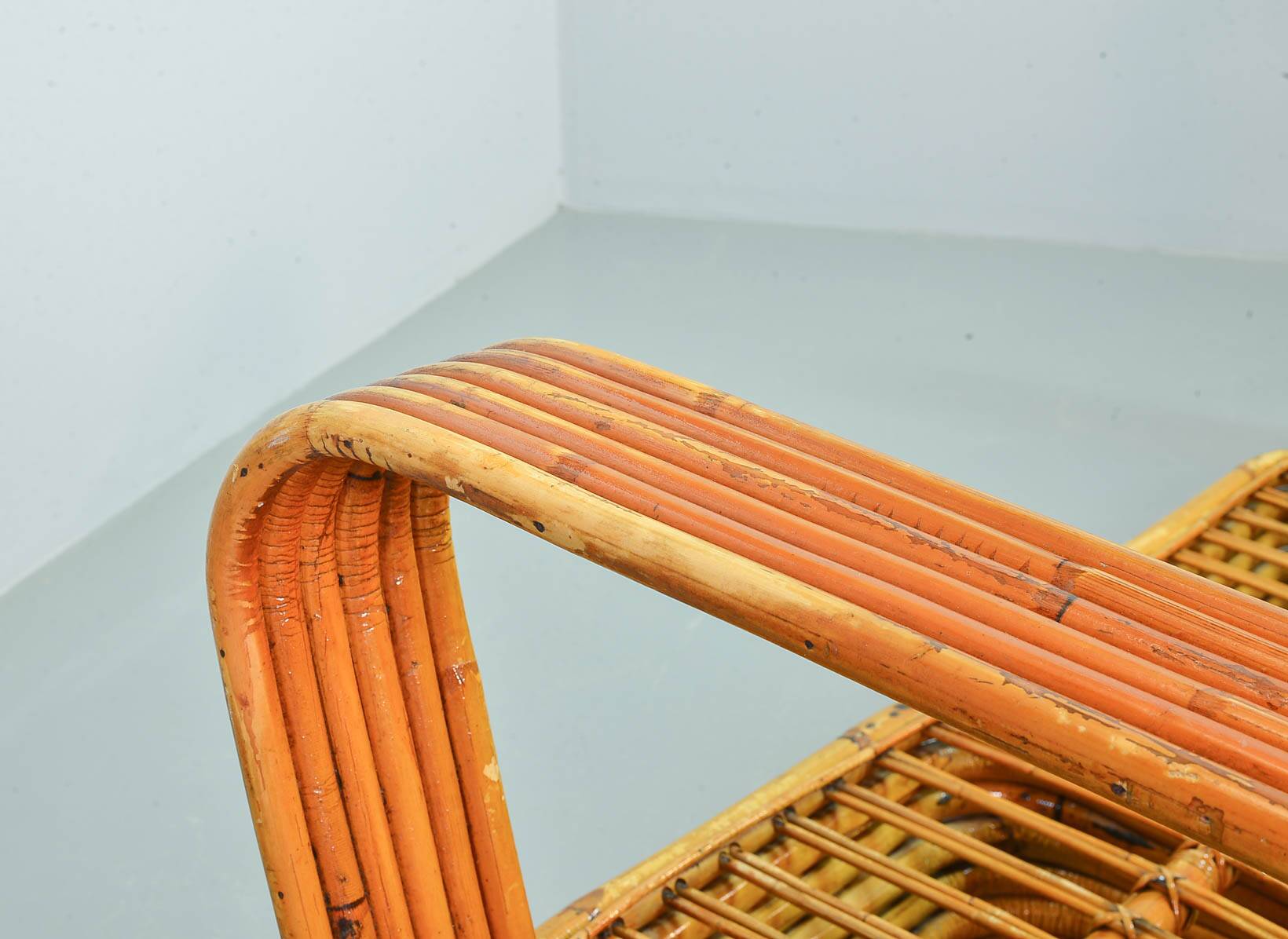 Exclusive Six Strand Rectangular Rattan 3-Seat Sofa after Paul Frankl, 50s