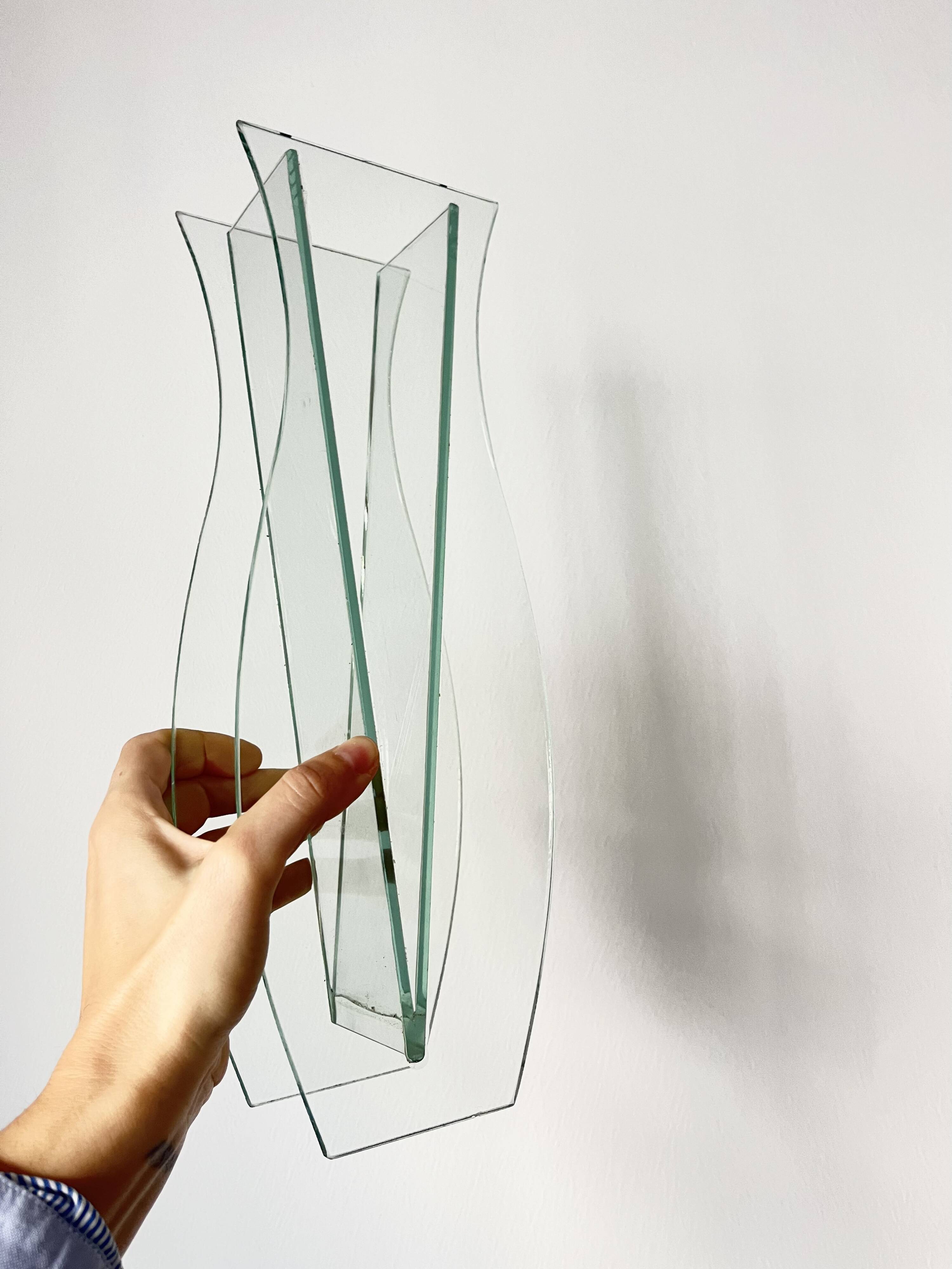Vintage Sculptural Glass Vase – Geometric Minimalist Design, Italy 1980s