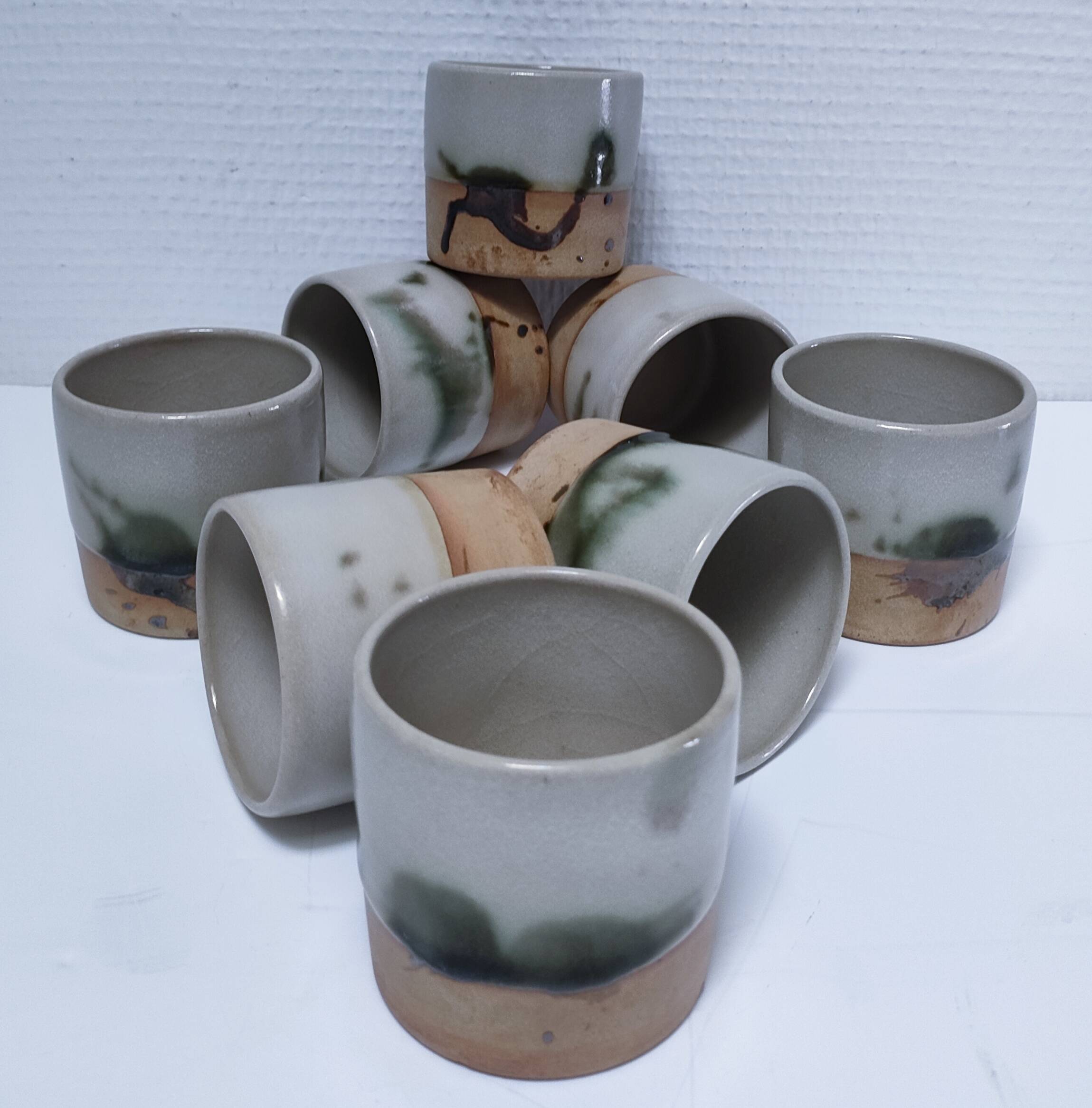 Eight ceramic glasses pottery la colombe Vallauris