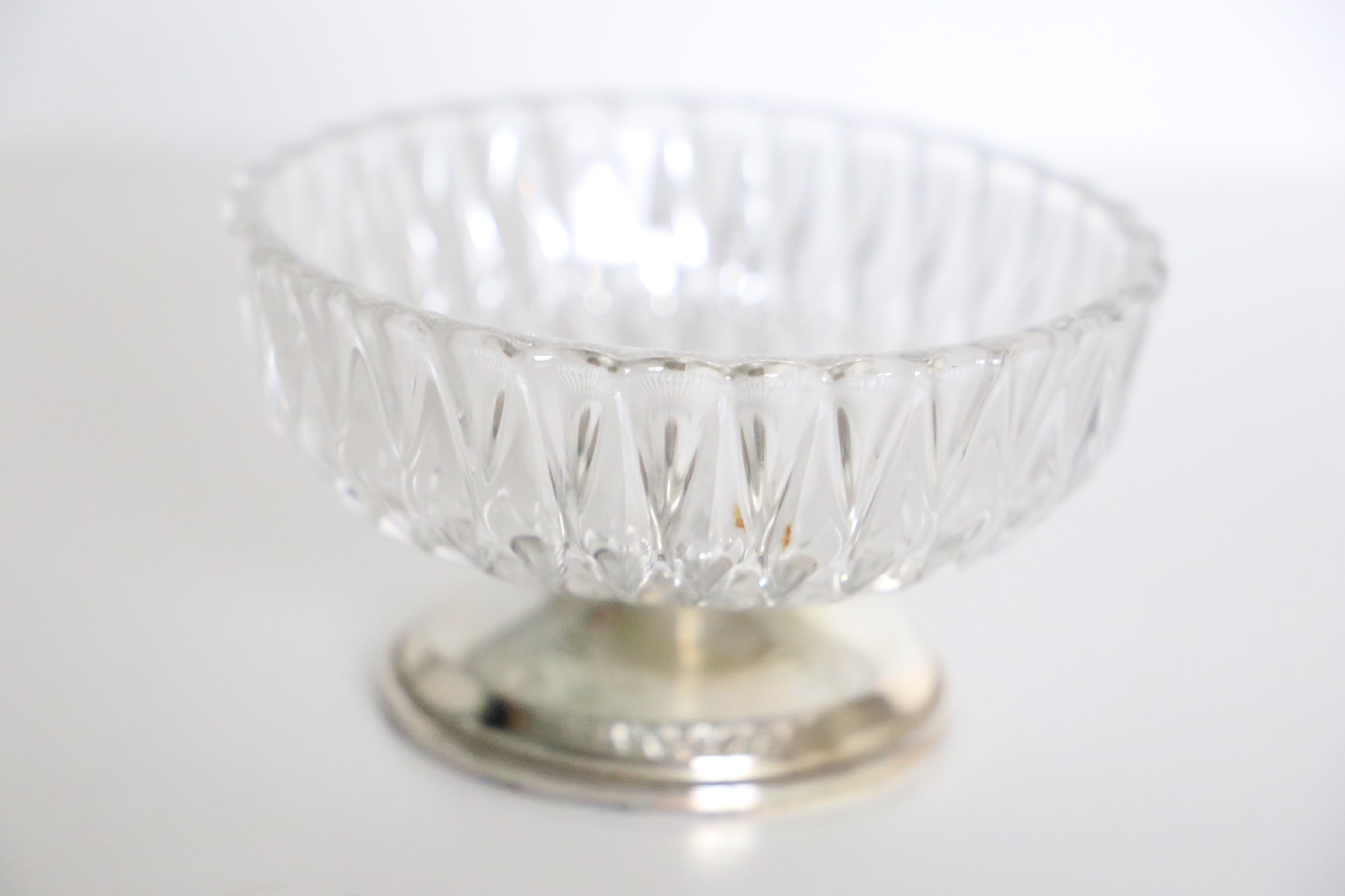 Glass and foot candy in silver metal, molded glass, Vintage French, authentic