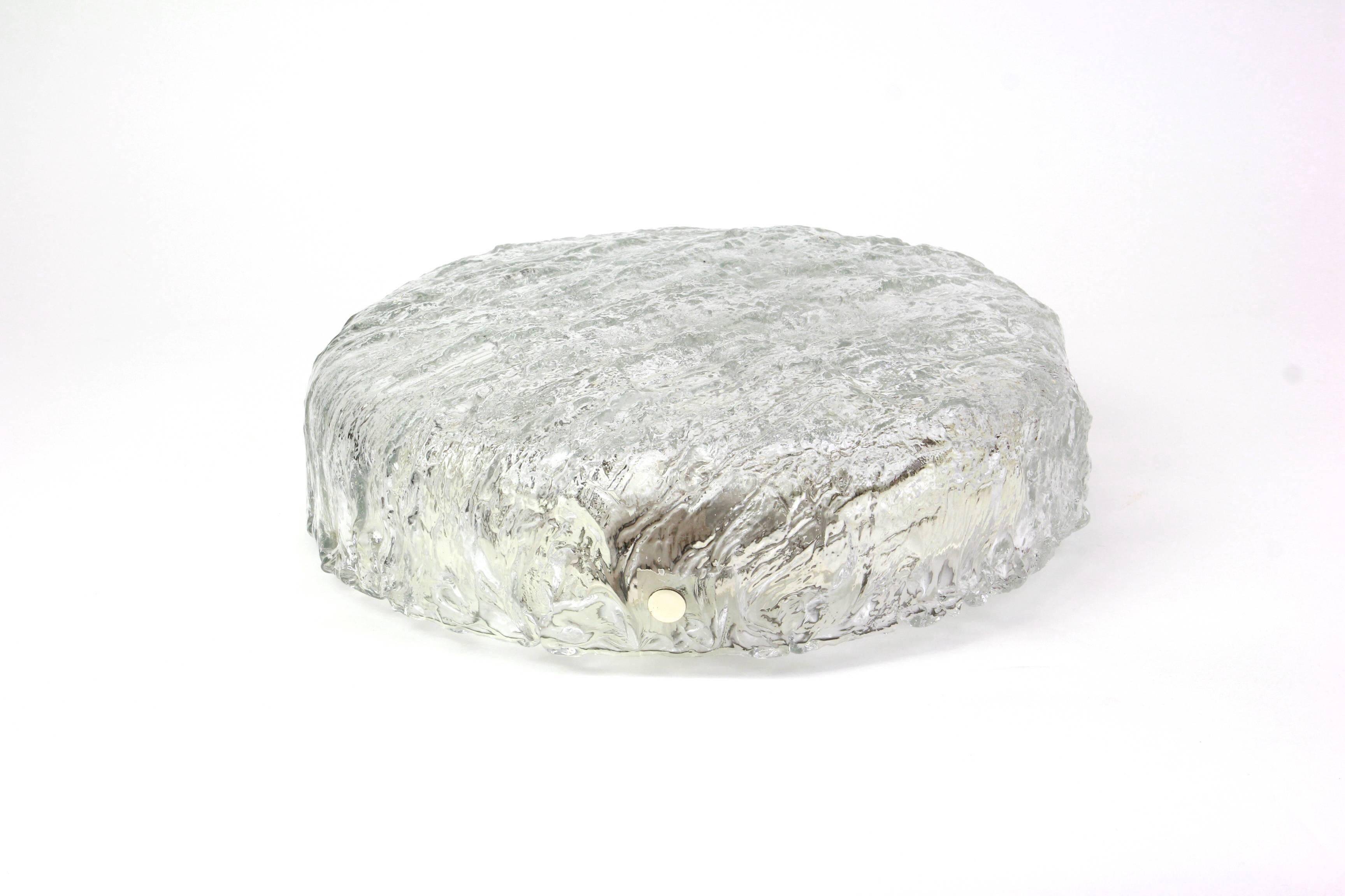 Large round frosted glass ceiling light, Murano, Kaiser, Germany, 1970s.