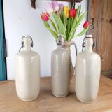 Set of 3 Old Stoneware Bottles - Triangular Shape, H 29 cm