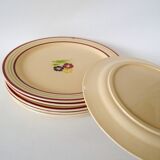 set of 6 flat plates with flowers and borders Gien 1950