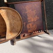 Wooden baby high chair convertible into a small desk from the 1950s
