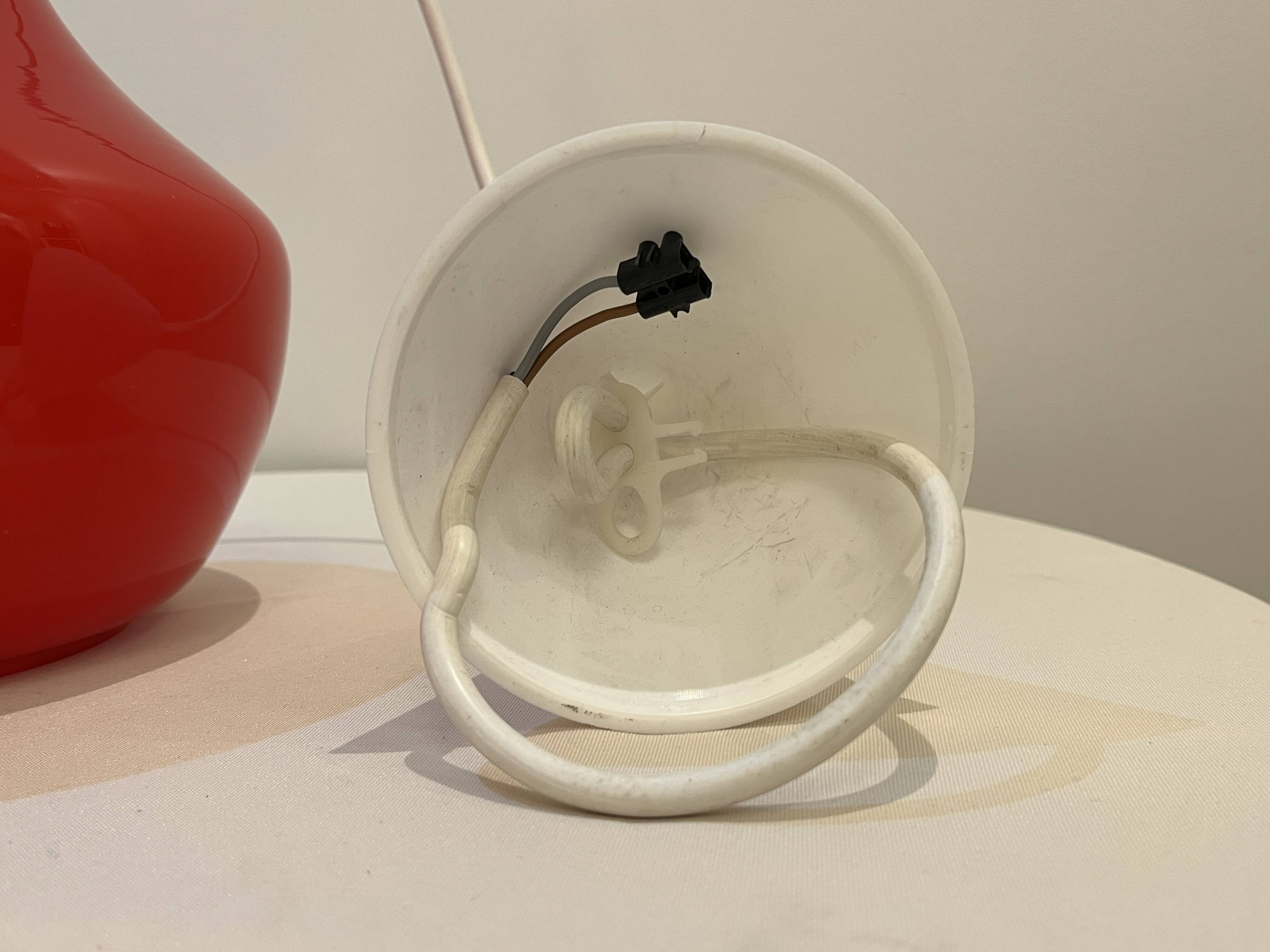 Red Opaline Glass Pendant Light 1970 Space Age Ceiling Lamp Free Form Orange