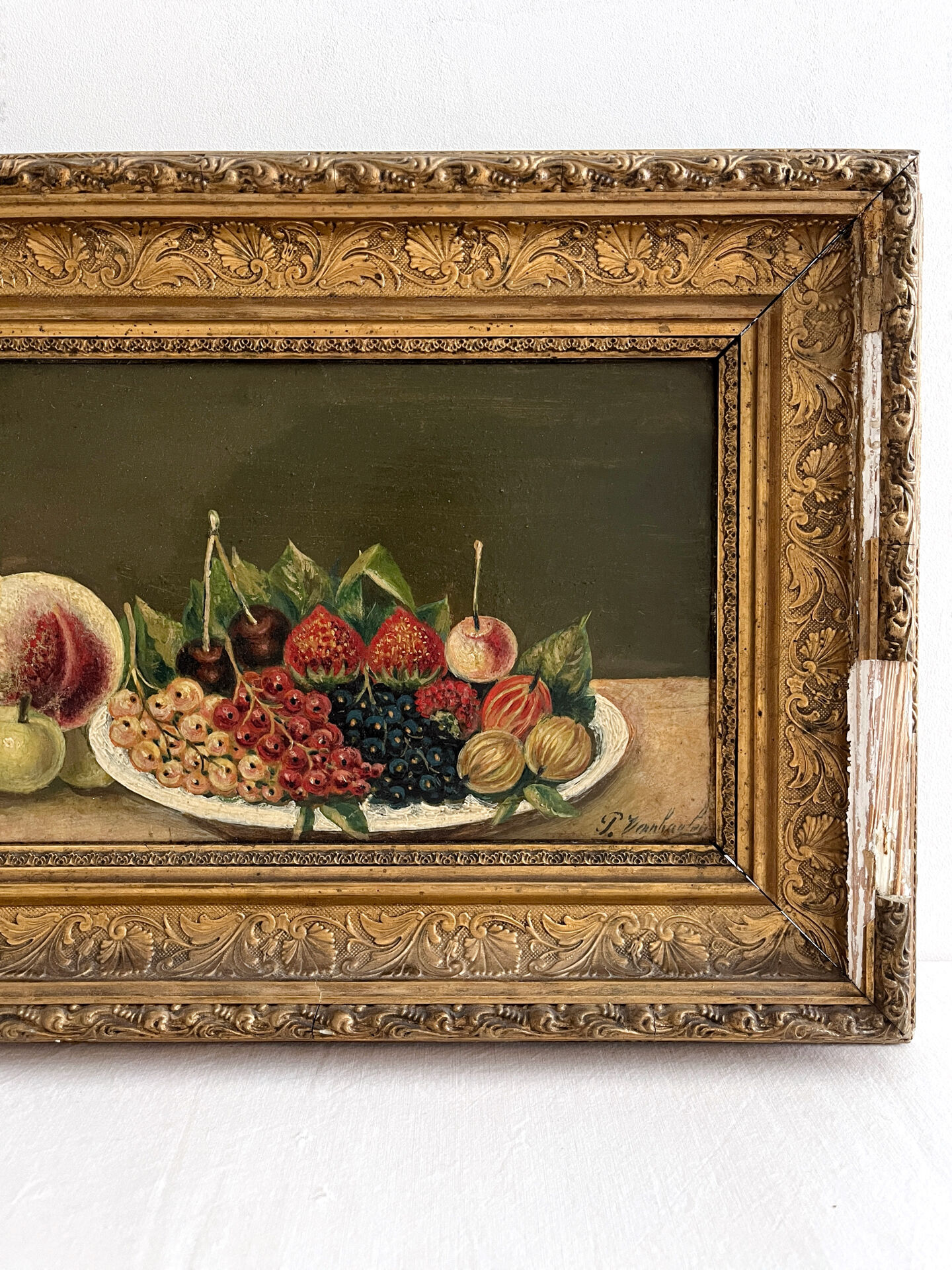 Old oil painting still life Flemish fruits