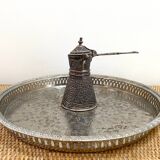 Grand plateau traditionnel oriental en métal argenté