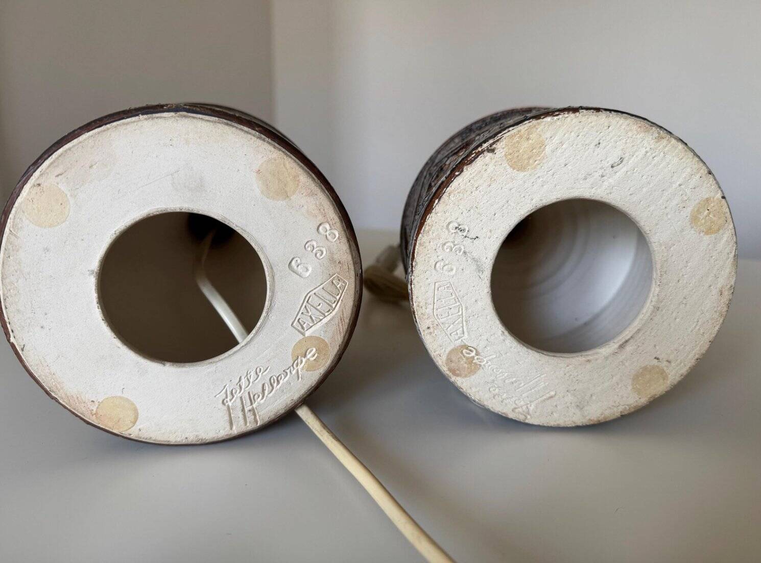 Vintage stoneware table lamps by Jette Hellerøe for Axella, 1960s, set of 2
