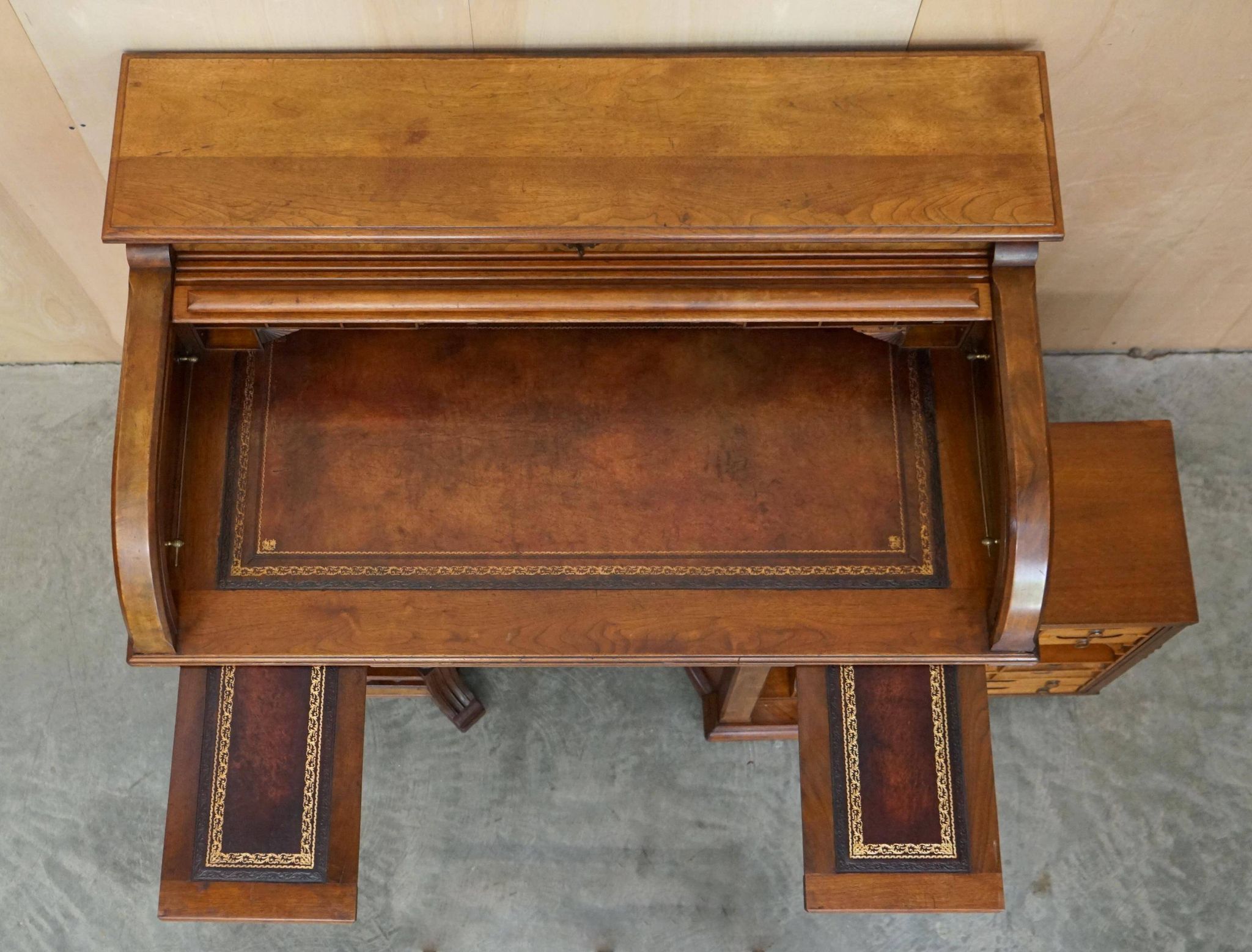Shannon File Co drum desk in Victorian walnut with certificate.