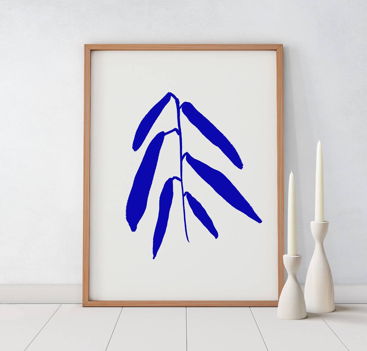 Blue botanical illustration giclee print, 50x70
