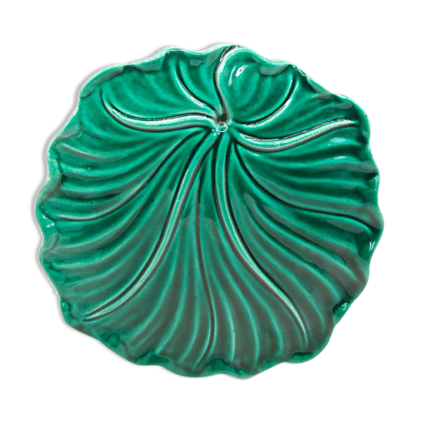 Green slurry leaf dish signed by Vallauris