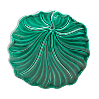 Green slurry leaf dish signed by Vallauris