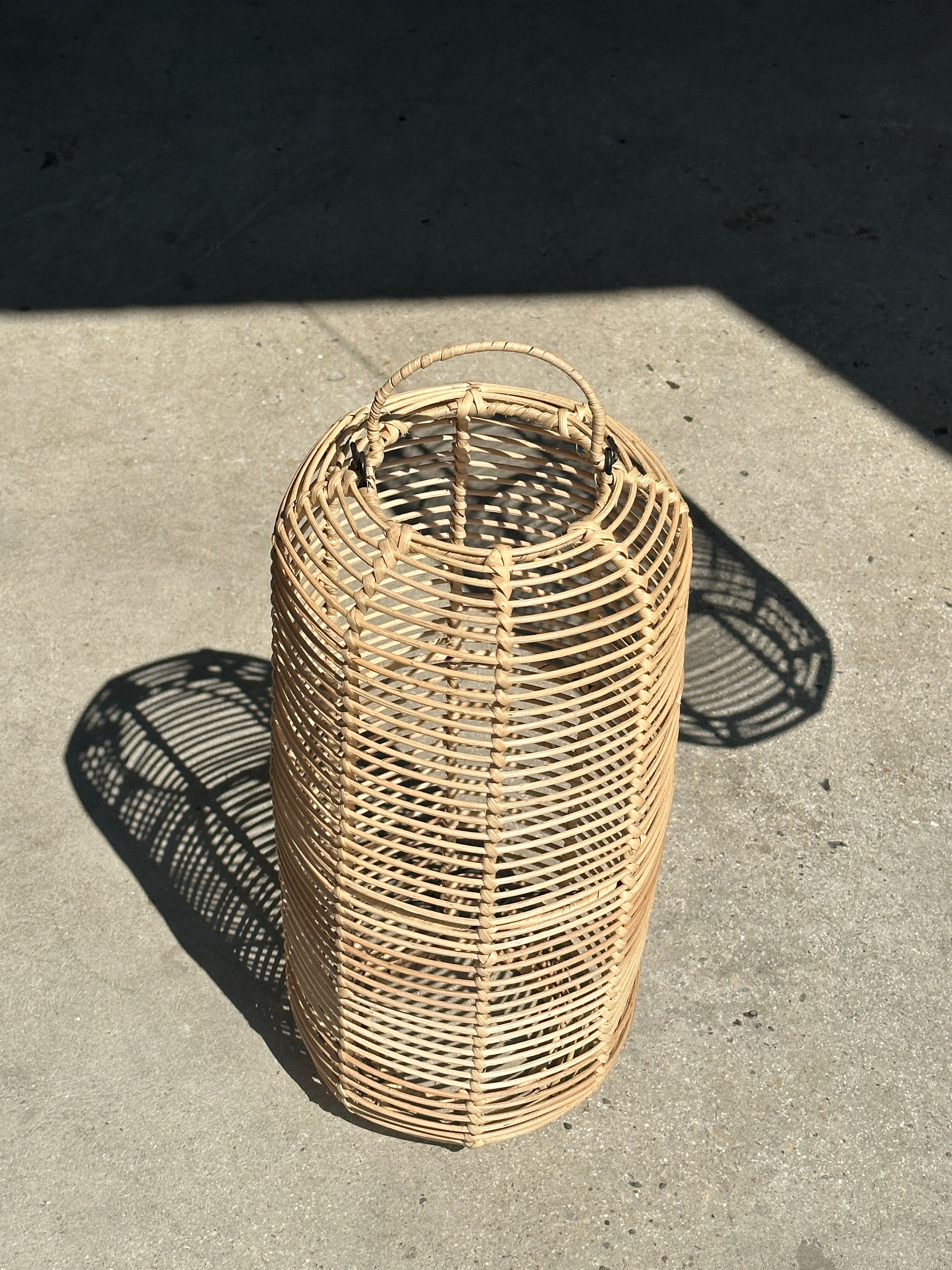 Large lantern-shaped rattan pendant lamp H50 D24