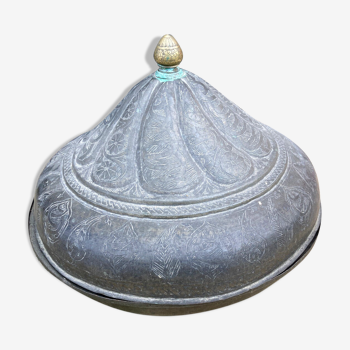 Covered dish IN chiseled metal, Middle East