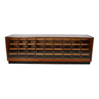 Vintage Mid-Century Large Dutch Oak & Glass Shop Counter Cabinet / Vitrine