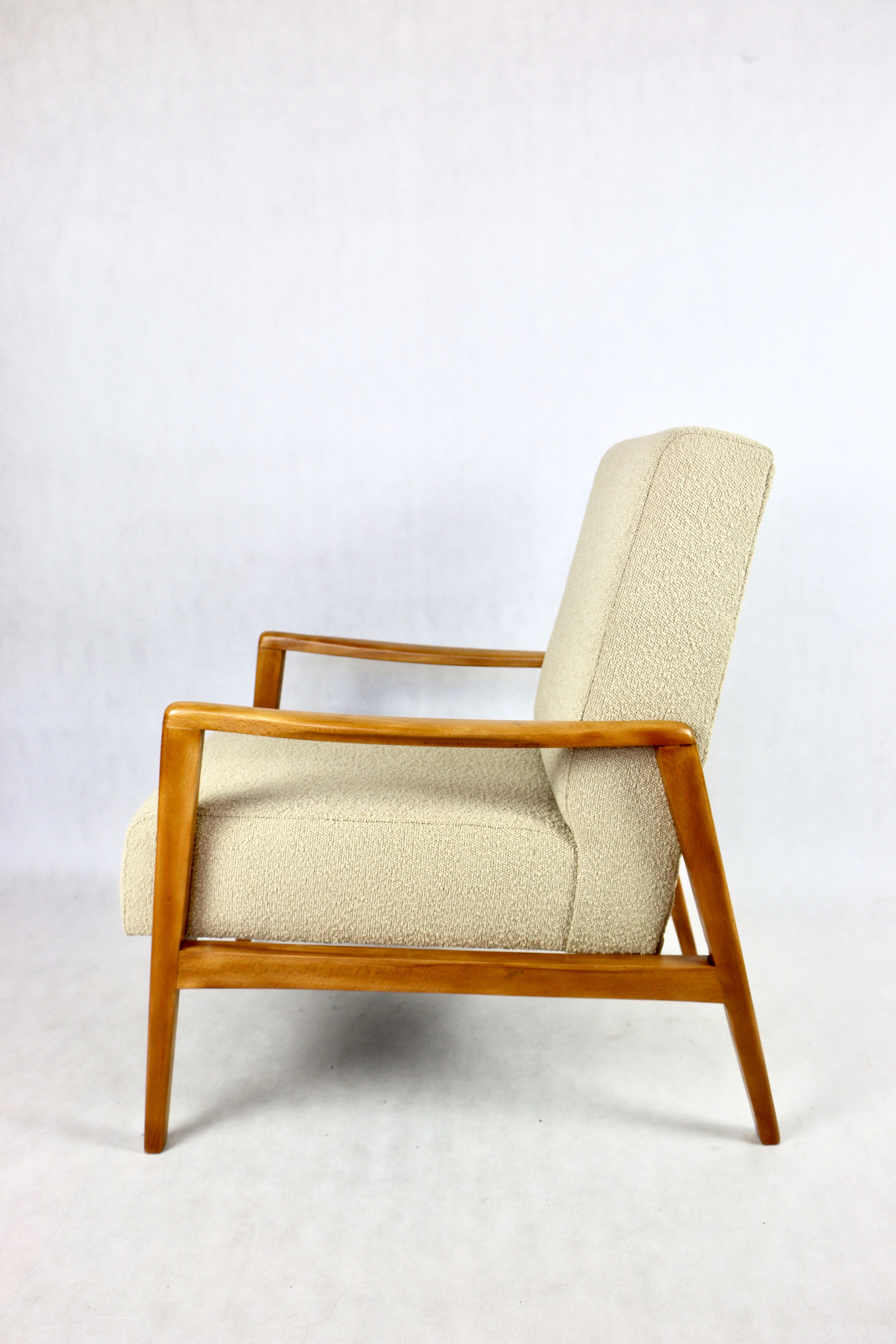 Set of vintage beige boucle sofa and armchair, 1970s