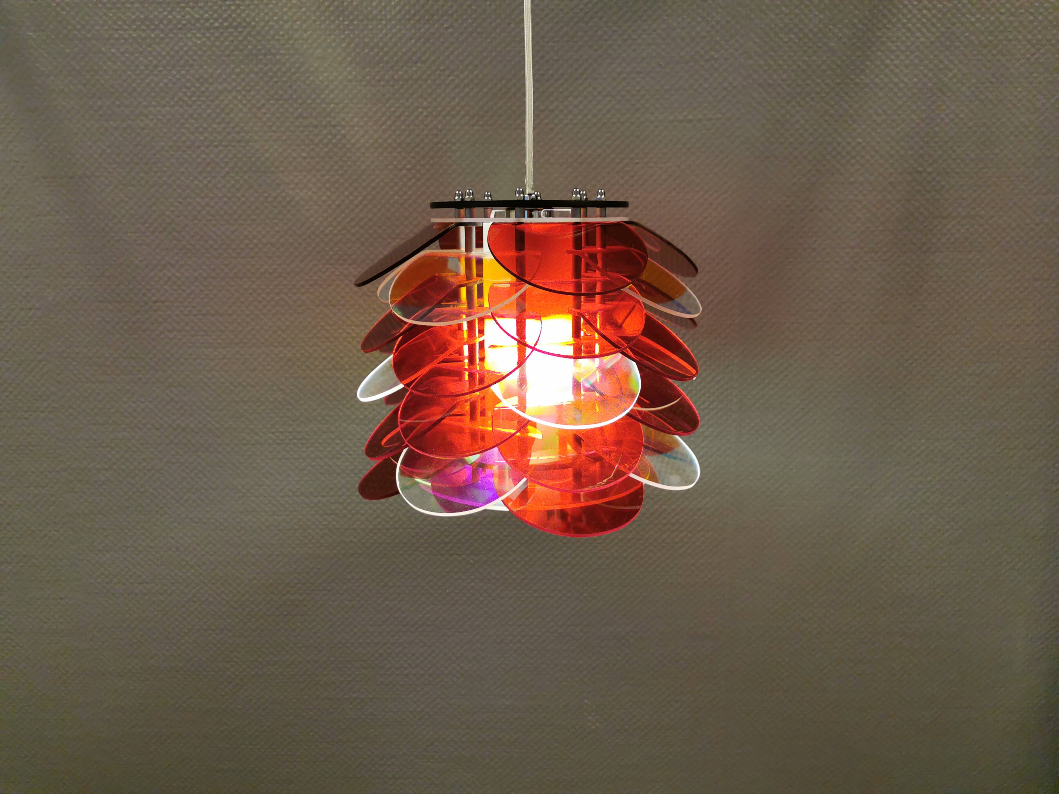 Danish Space Age hanging lamp made of plexiglass "leaves" with mirror reflex