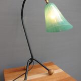 Lamp tripod Tulip green glass 1950