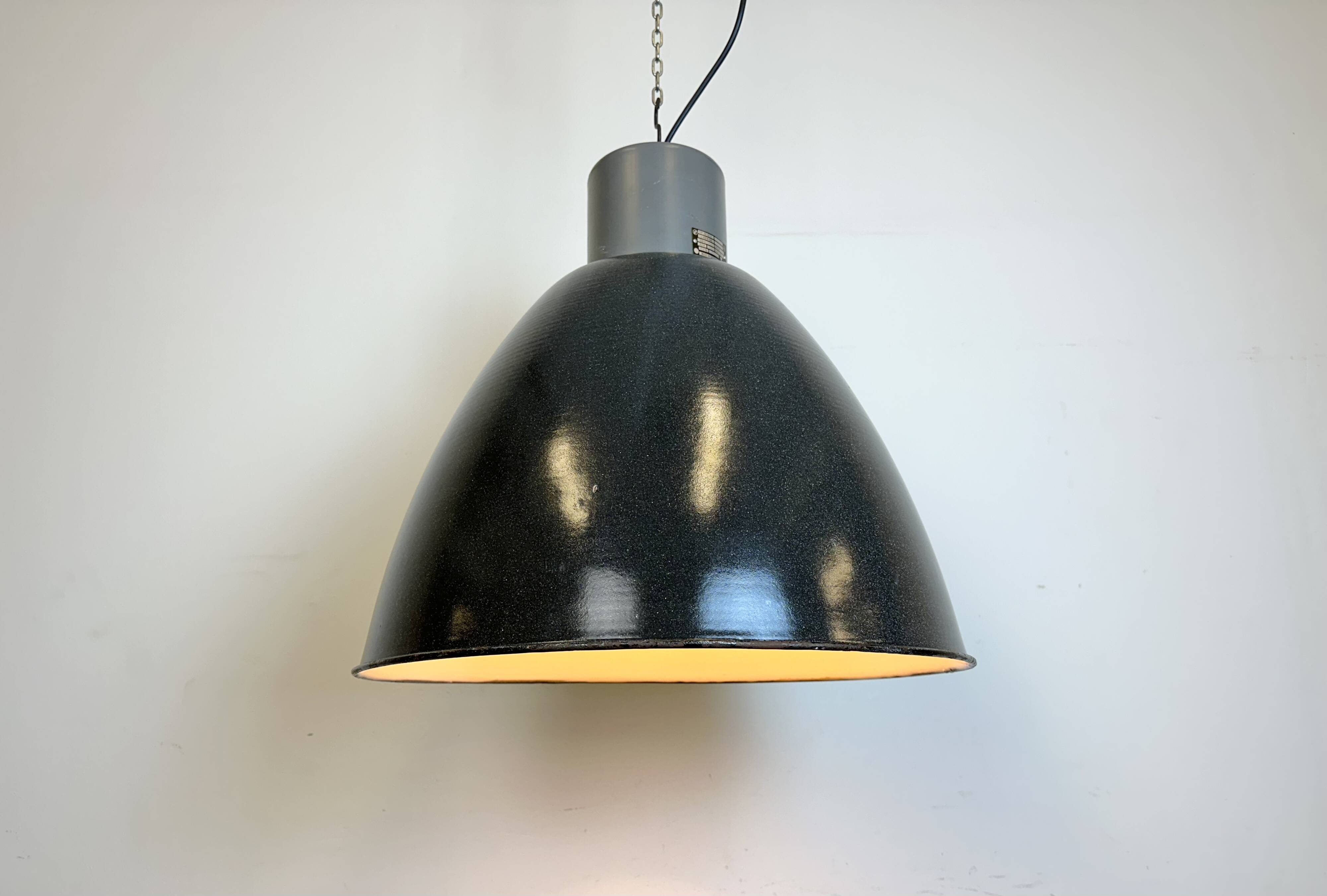 Large Dark Grey Enamel Industrial Factory Lamp from Elektrosvit, 1960s