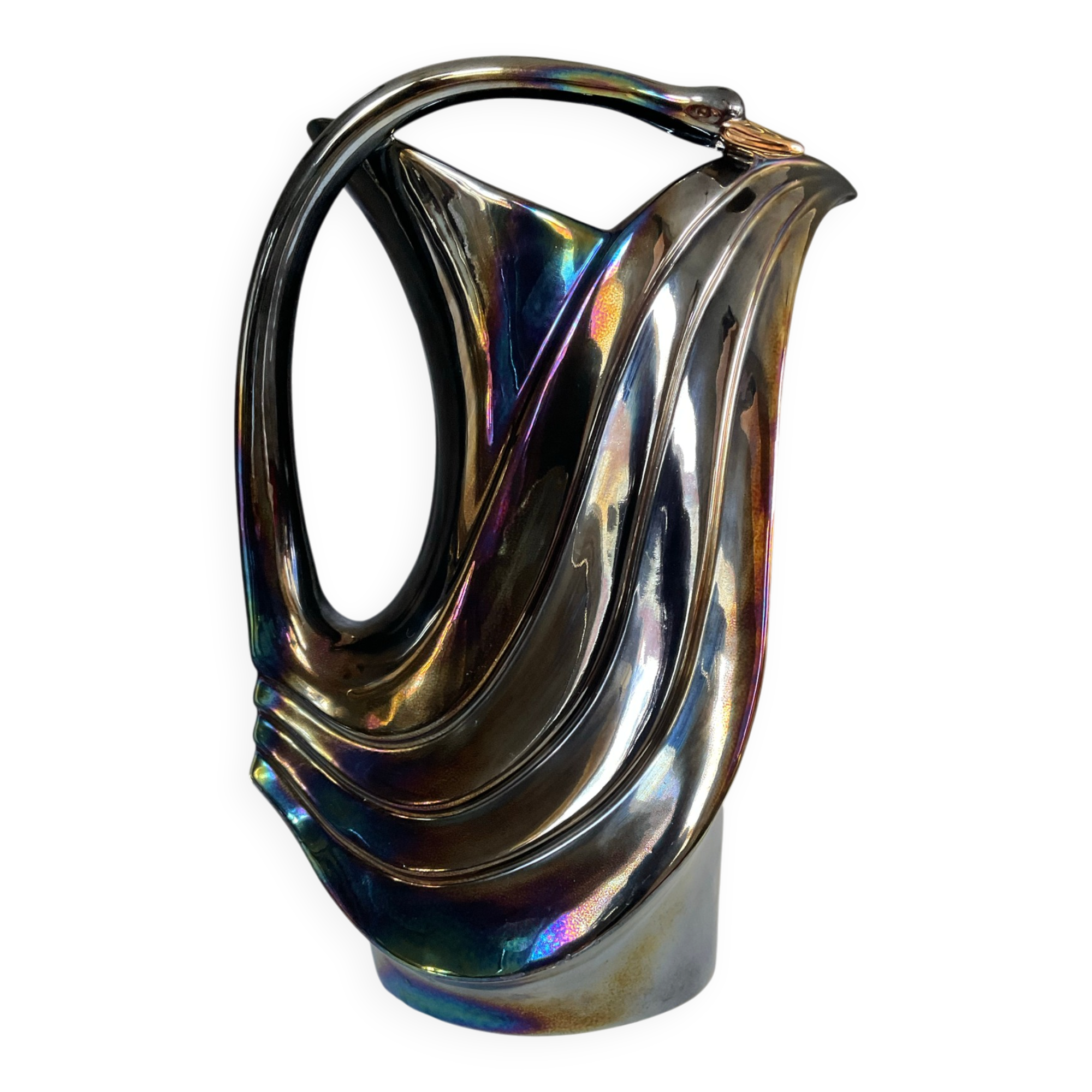 Iridescent ceramic pitcher from Bassano, Italy, from the 1970s.