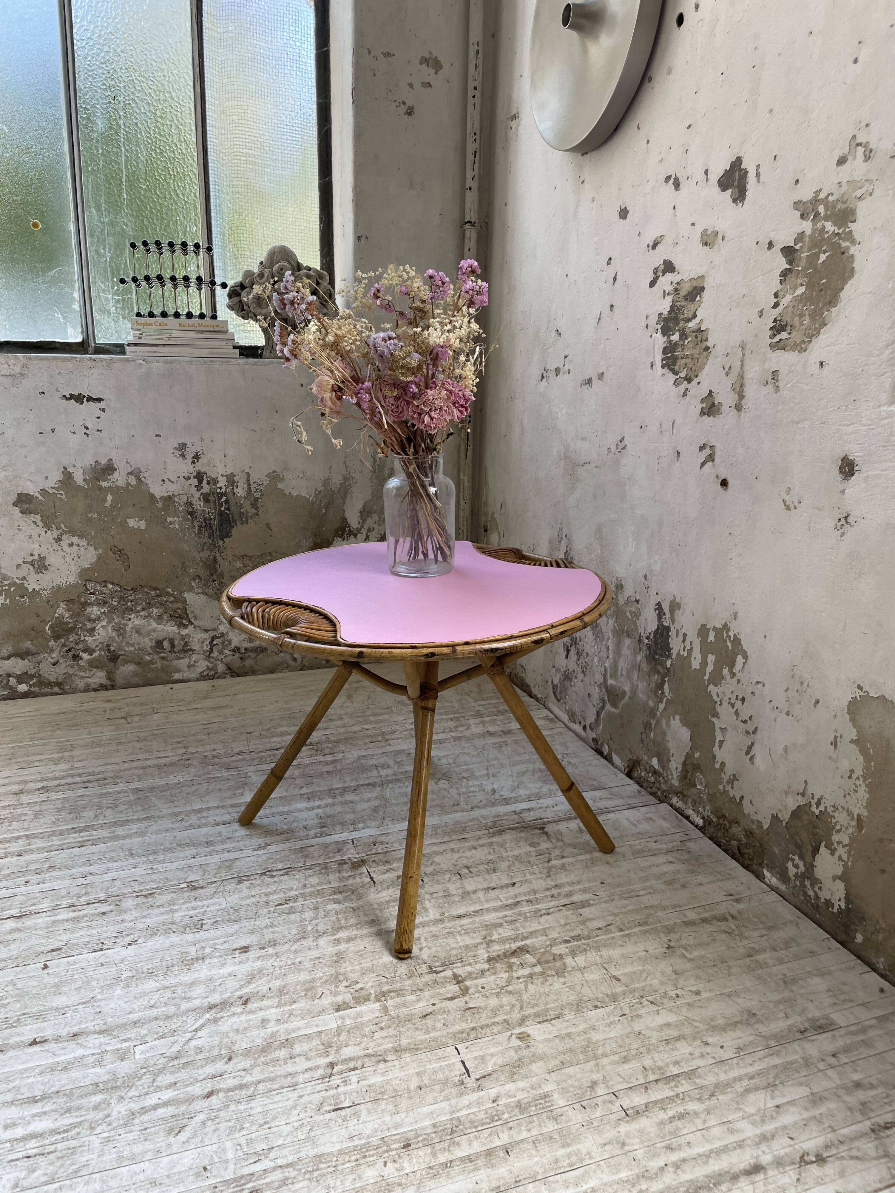 Vintage pink rattan coffee table