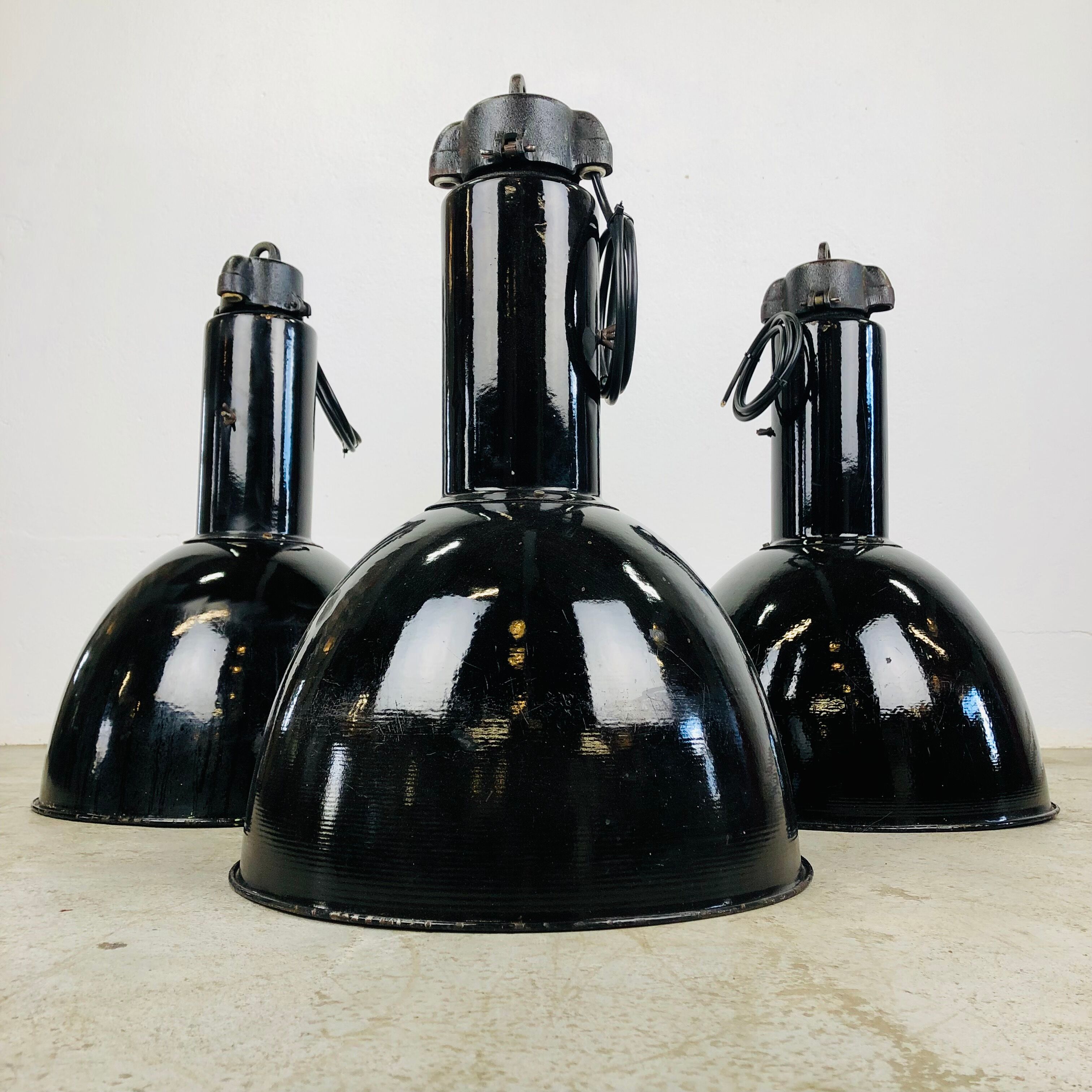Large black enamelled factory lamp by elektrovit