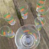 Vintage service to orangeade, carafe and its 6 glasses
