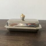 Silver-plated butter dish with golden hazelnut