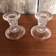 Old pair of vintage round molded glass candle holder