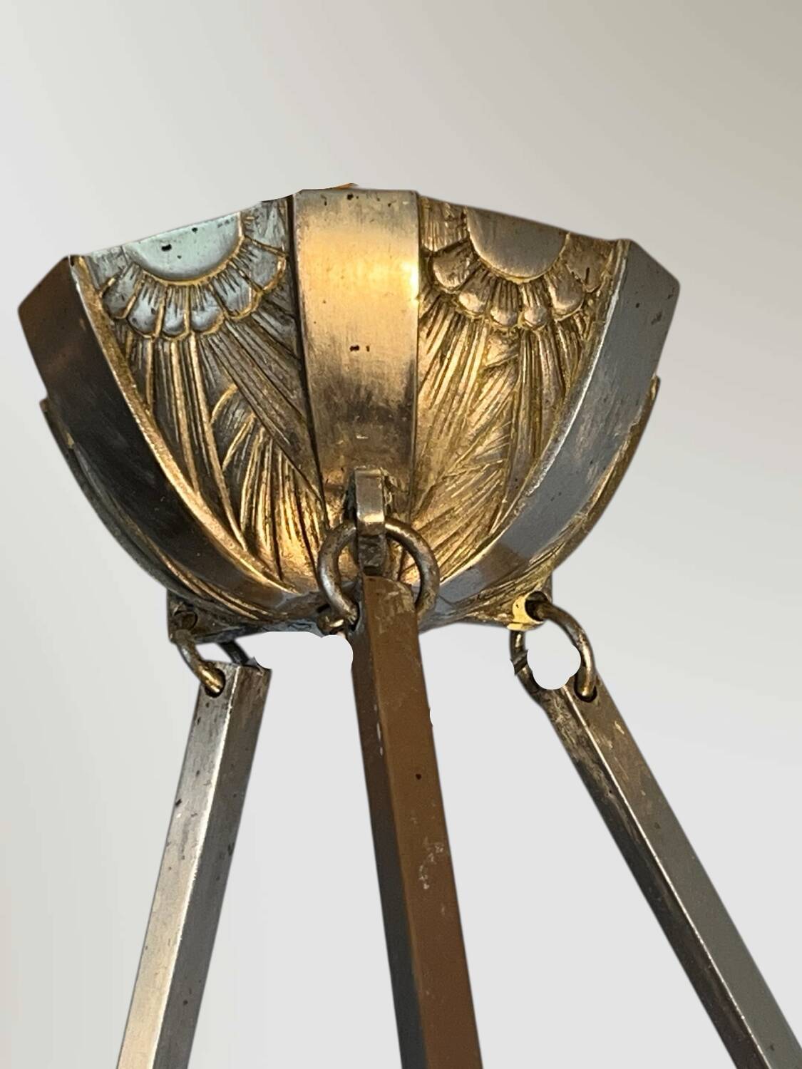 Art Deco enamelled glass basin pendant light by Loys Lucha