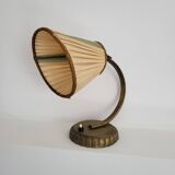 Vintage 1950s Brass Desk Lamp - Cream and Green Lampshade - Mid