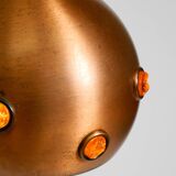 Original 1960s solid copper pendant lamp with orange synthetic glass stones