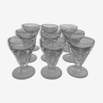 Set of 9 old glasses thick conical bottom