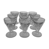 Set of 9 old glasses thick conical bottom