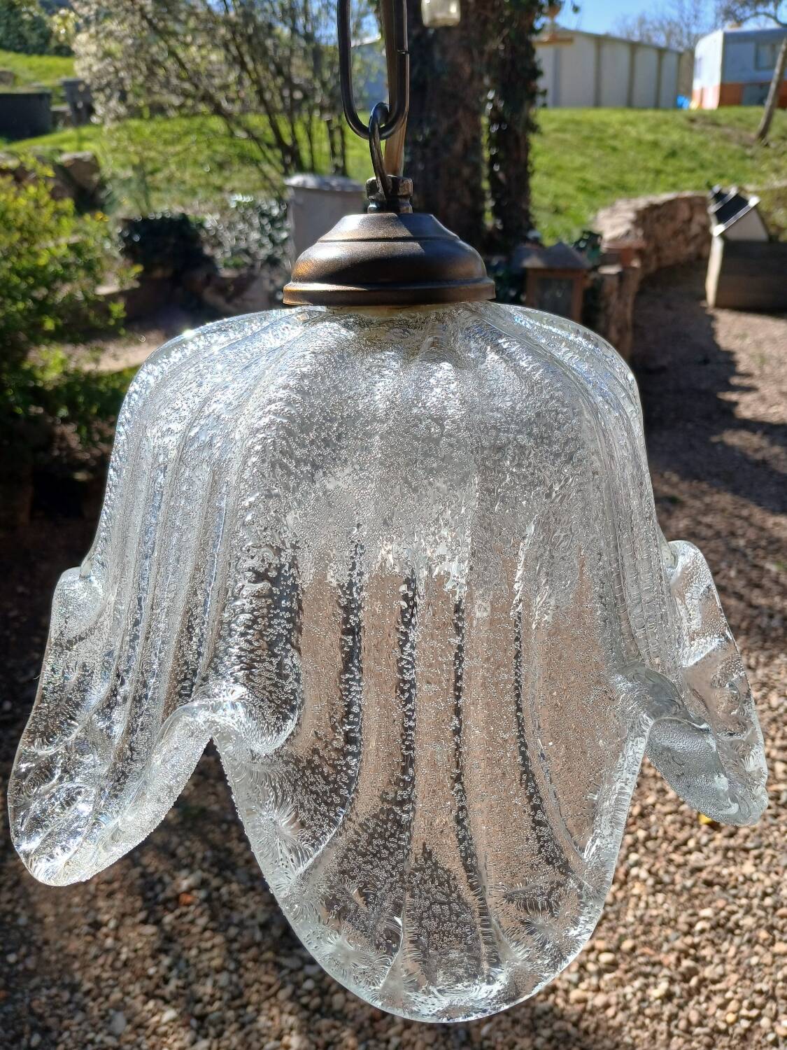 Vintage frosted blown glass pendant light