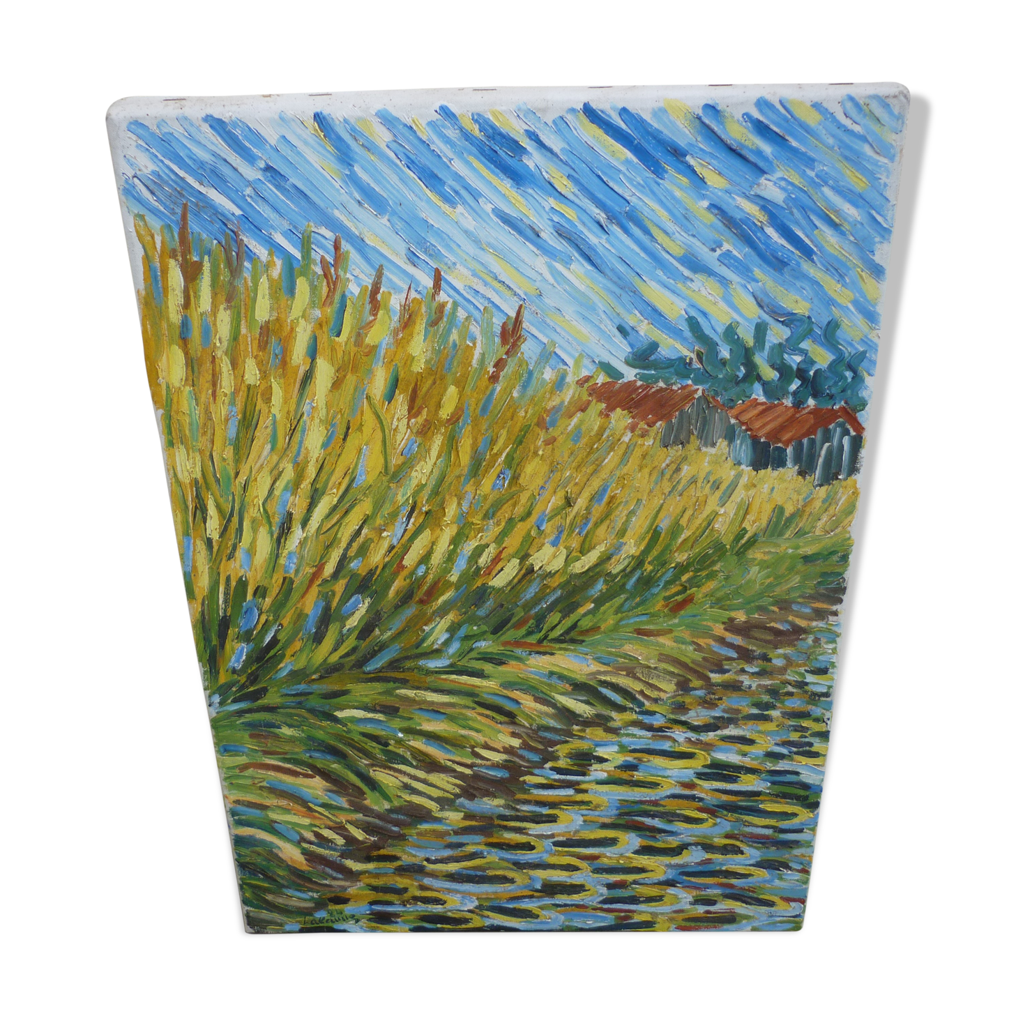 Tableau abstrait peinture couteau signé Lalanne
