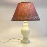 White marble lamp and vintage linen