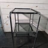 Vintage chrome metal dessert trolley with smoked glass from the 1970s.